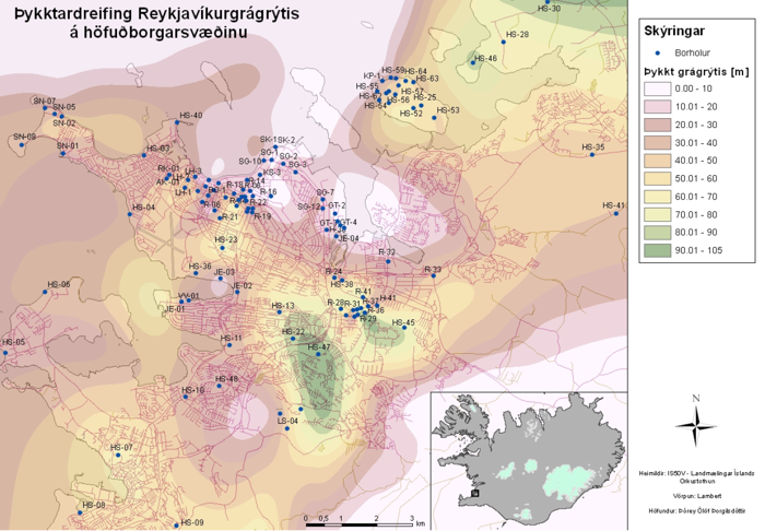 Þykktardreifing Reykjavíkurgrágrýtis