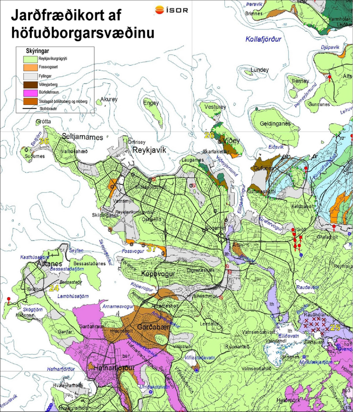 Jarðfræðikort af höfuðborgarsvæðinu